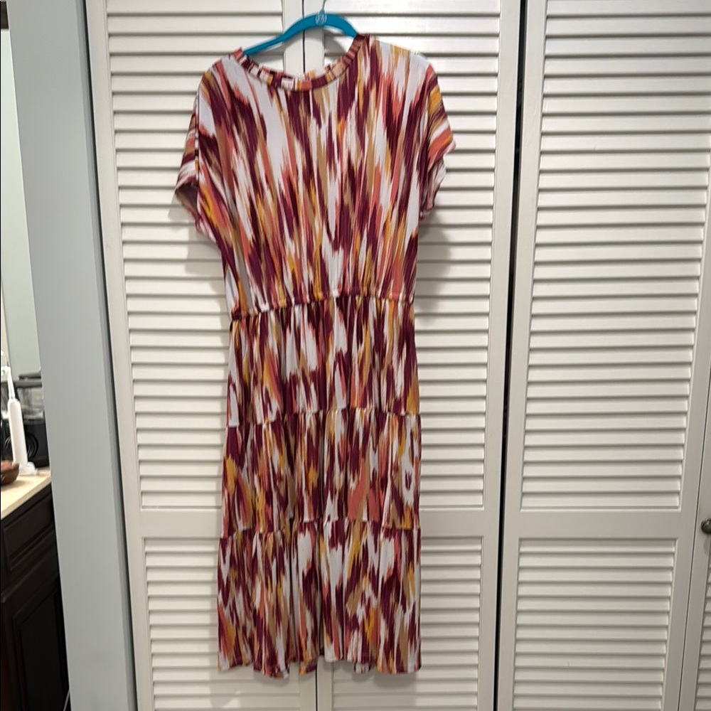 Donna Morgan Red Brown Casual Midi Dress